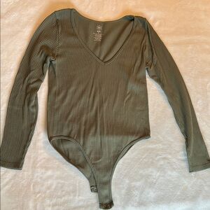Olive Green Ribbed One Piece Bodysuit